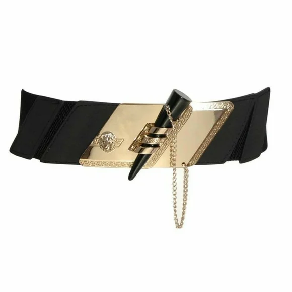 Elasticized Cinch Belt with Latch and Chain - Picture 3 of 16